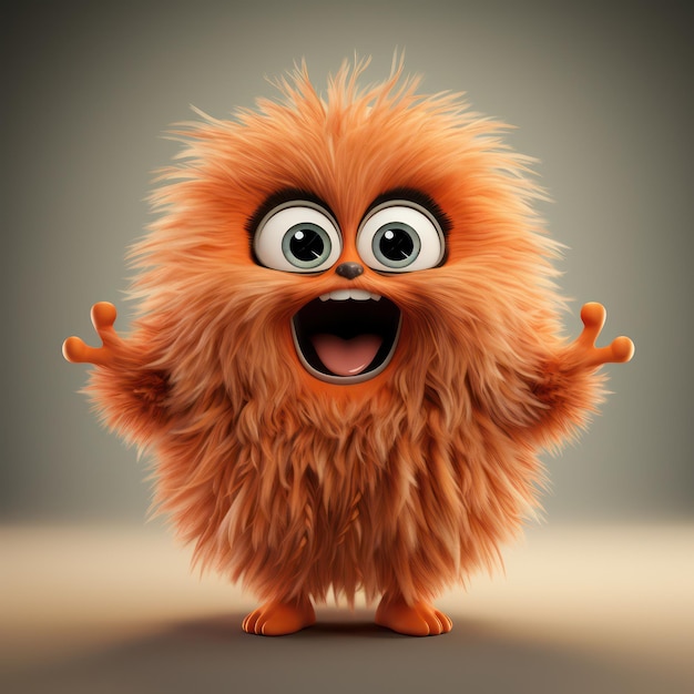 A cute fluffy creature 3D illustration on a neutral background