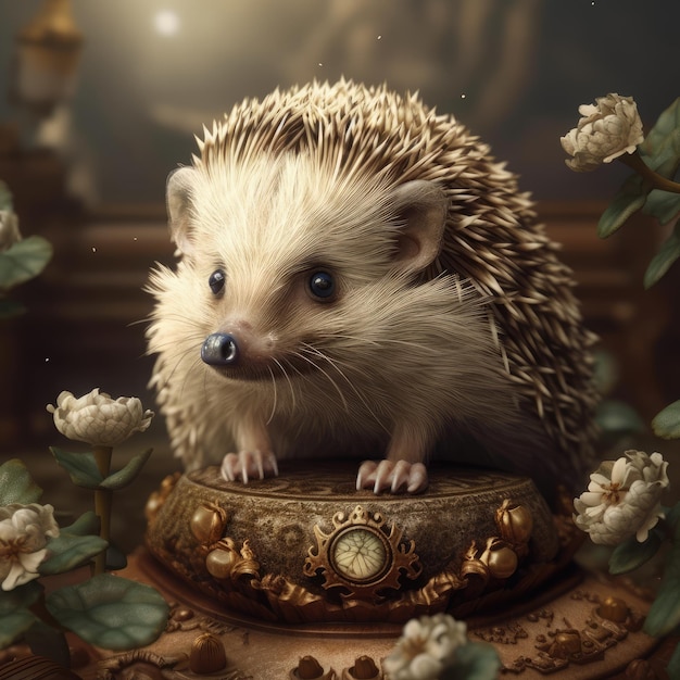 Cute fluffy little hedgehog kawaii generative ai