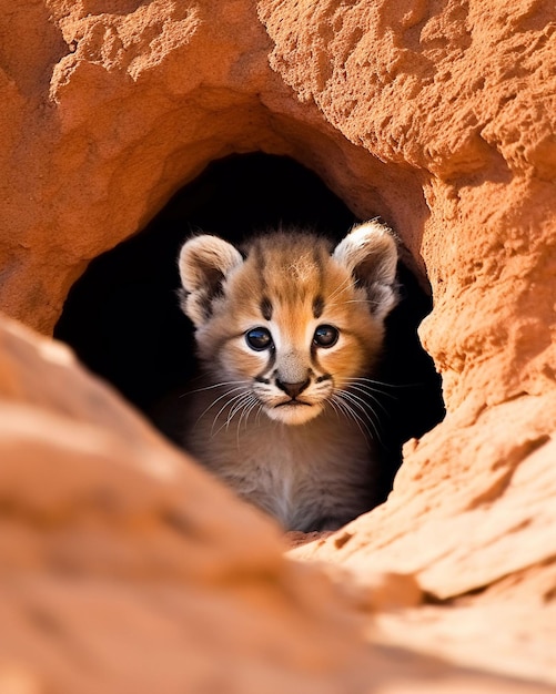 Cute fluffy Mountain lion cub on a secret mission generative ai