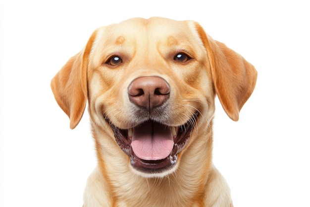 Photo a cute fluffy portrait smile puppy dog labrador retriever looking at the camera isolated on a clear png background a funny moment a lovely dog a pet concept