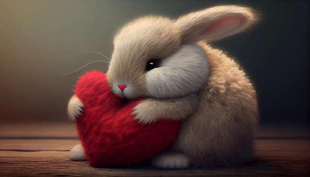 Cute fluffy rabbit hugging a heart illustration heartwarming scene perfect for expressing love and affection