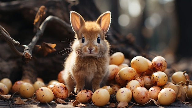 Cute fluffy rabbit sitting in grass enjoying nature generated by artificial intelligence