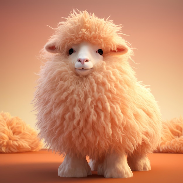 A cute fluffy sheep creature 3D illustration on a neutral background