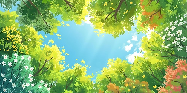 Cute Forest Trees Birds Eye View Illustration