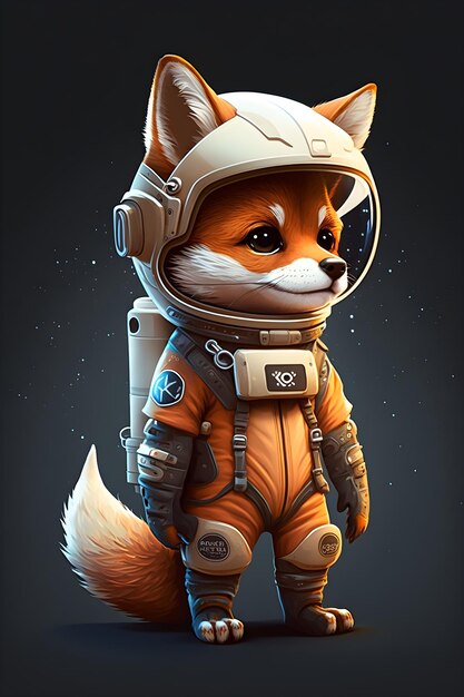 cute fox astronaut standing cartoon