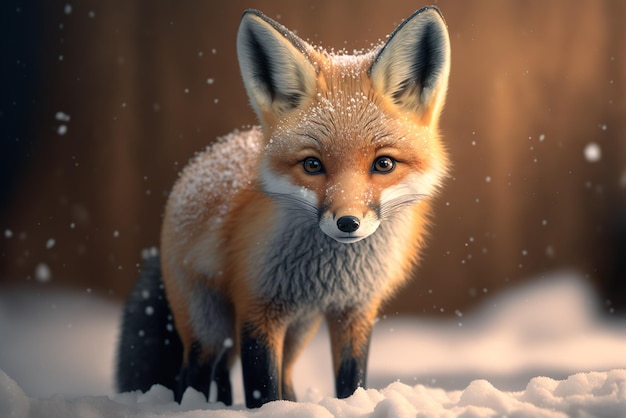 Cute fox baby in snow generative ai