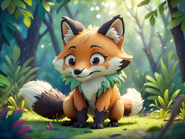 A cute fox in the forest looking playful and curious