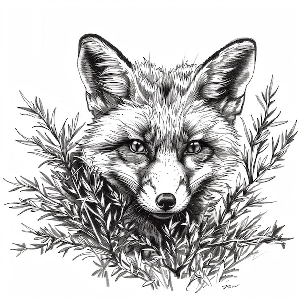 Cute fox kit isolated pencil drawing on white paper artwork