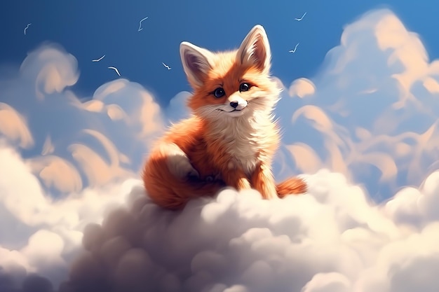 Cute fox sitting in the clouds