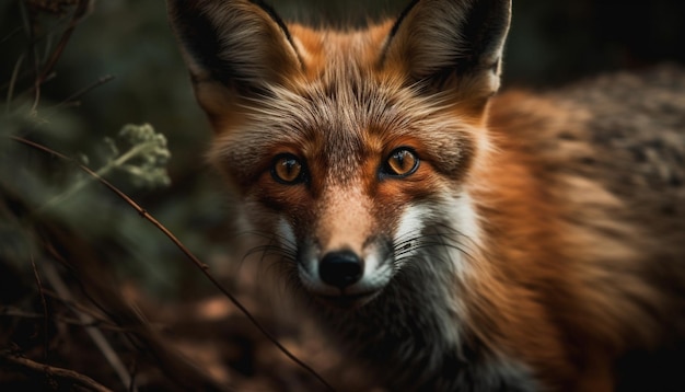 Cute fox staring alert in natural beauty generated by AI