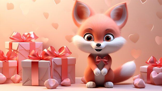 Cute foxy with valentines presents animal generative ai