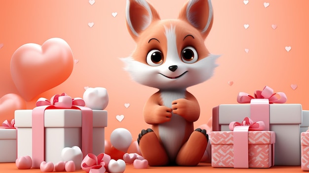 Photo cute foxy with valentines presents animal generative ai