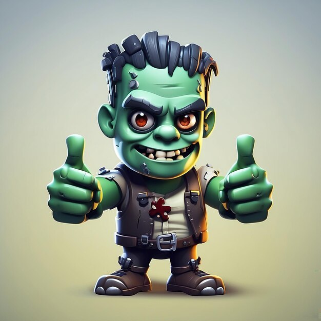 Photo cute frankenstein zombie thumbs up gaming icon