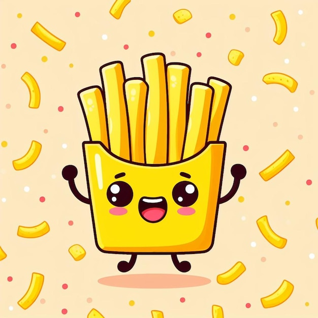 Photo cute french fries cartoon illustration