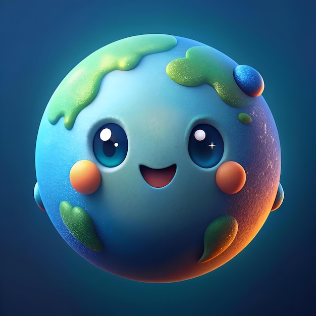 A cute and friendly cartoon Earth with sparkling eyes and a big smile