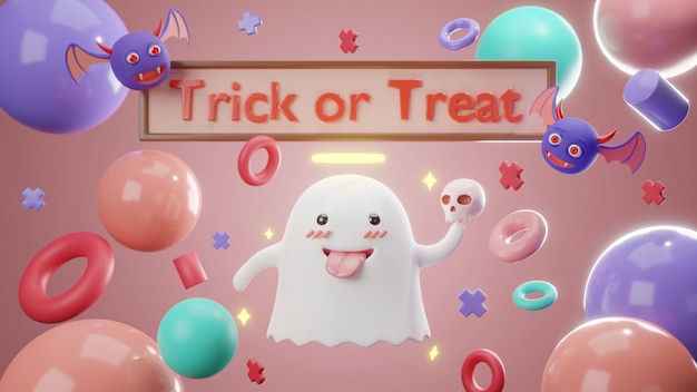 Cute friendly Ghost cartoon 3d rendering.