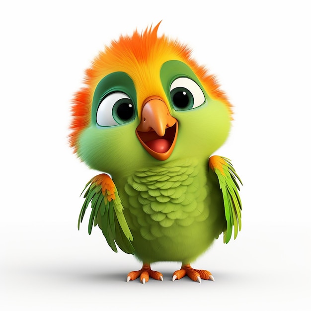 A cute and friendly parrot green and orange feathers