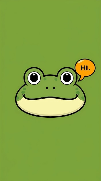 Photo cute frog face with a bubble chat hi cartoon style funny comic character