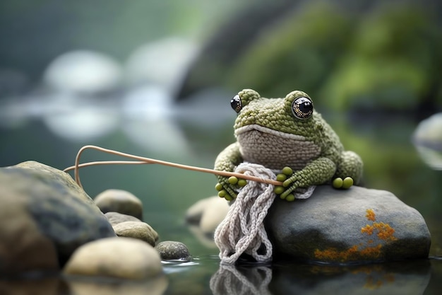 Cute frog knitting art illustration suitable for children39s books children39s animal photos created using artificial intelligence