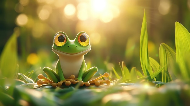 Photo cute frog sitting in a lush green meadow