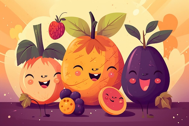 Cute fruit cartoon characters isolated illustration