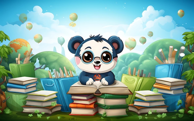 Cute and funny animal in school kid teacher style with copy space