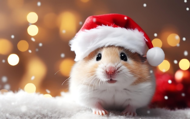 Cute and funny animal with santa claus costume Christmas animal background with copy space