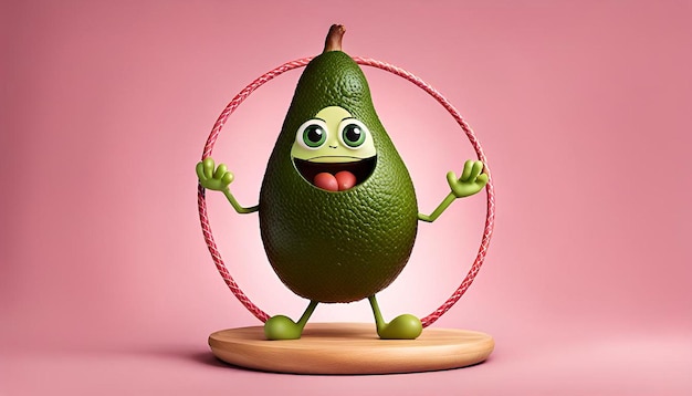 Photo cute funny avocado make gym with hula hoop