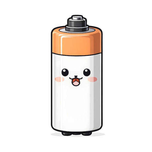 Cute Funny Battery Character Vector Illustration Isolated On White Background