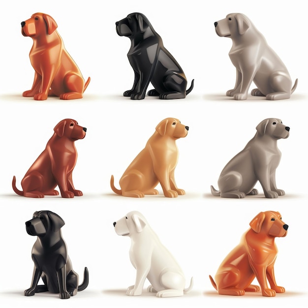 Photo cute funny cartoon dogs 3d realistic puppy pet pictogram dogs set on white background