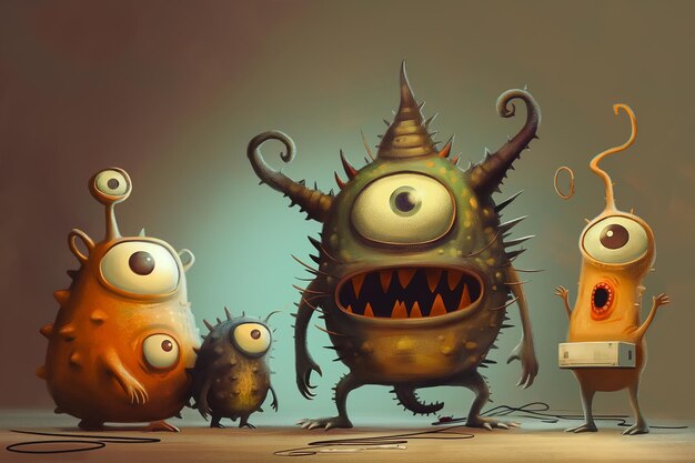 Cute and funny cartoon monsters each with unique features and vibrant colors