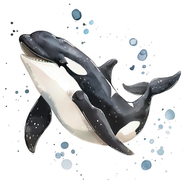 Cute Funny Cartoon Orca Illustration for Children Book Generative AI