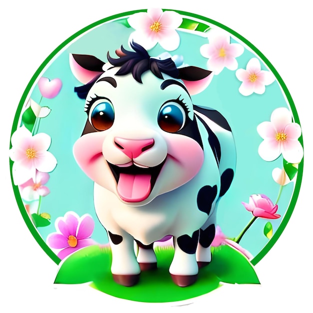 Cute and funny cartoon style cow isolated on white background design element sticker