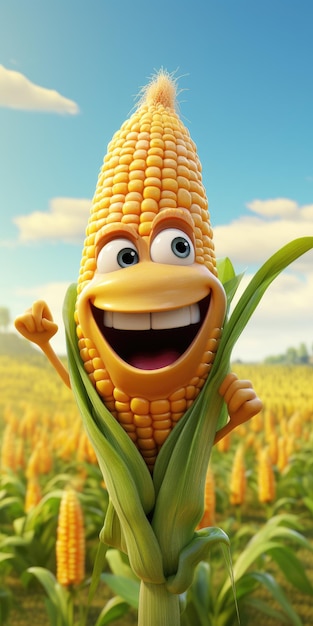 Cute funny corn 3d cartoon High quality photo Generative AI