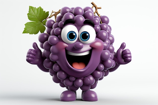 Cute funny and emotional fruits character animated animated expressions quirky expressions playful expressions white background happy grapes