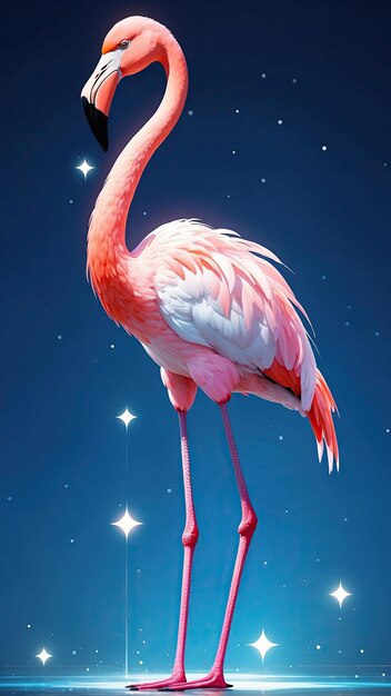 Cute funny Flamingo shapes lines and triangles on a blue background Polygonal Flamingo