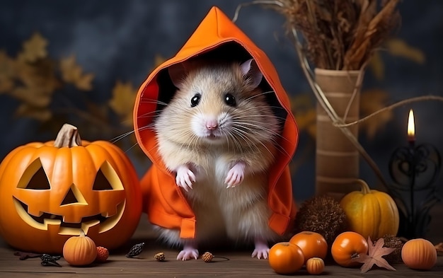 Cute and funny Halloween costume Halloween animal background with copy space