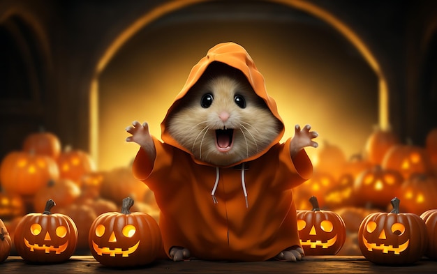 Cute and funny Halloween costume Halloween animal background with copy space