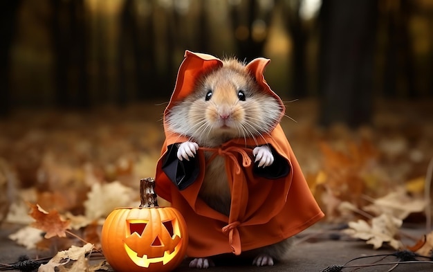 Cute and funny Halloween costume Halloween animal background with copy space