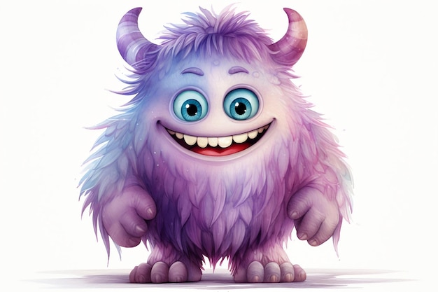 Cute Funny Monster Watercolor Illustration Generative AI