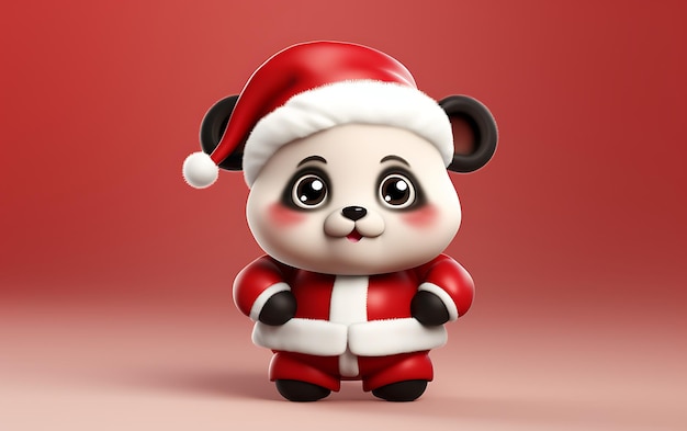 Cute and funny panda with santa claus costume Christmas animal background with copy space