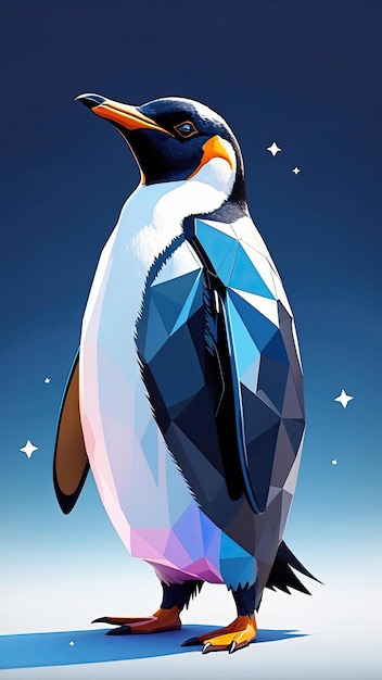 Cute funny Penguin shapes lines and triangles on a blue background