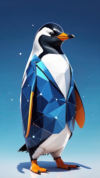 Cute funny Penguin shapes lines and triangles on a blue background