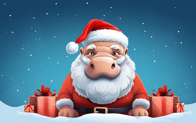 Cute and funny Pig with santa claus costume Christmas animal background with copy space