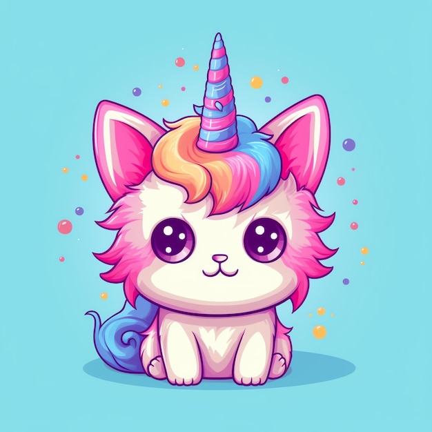 Photo cute funny rainbow cat in cartoon style