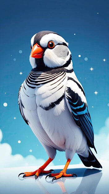 Cute funny Zebra finch shapes lines and triangles on a blue background