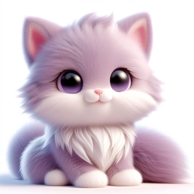 Photo cute furry cat 3d character on white background