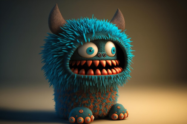 Cute furry monster cartoon character abstract unique