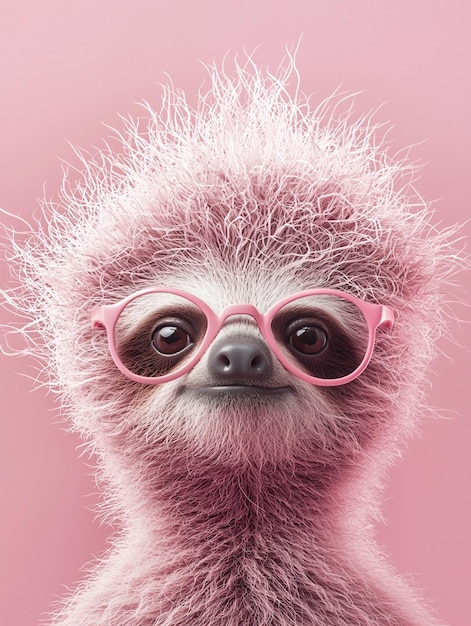 Photo cute furry sloth 3d image on pink background