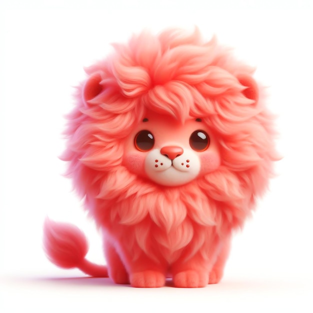 Cute furry teddy lion 3D character on white background